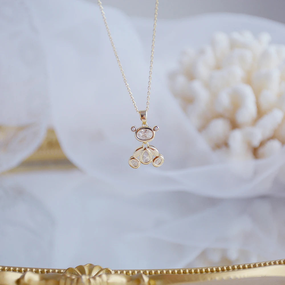 Collier ourson pendentif plaqué or, zircon étincelant