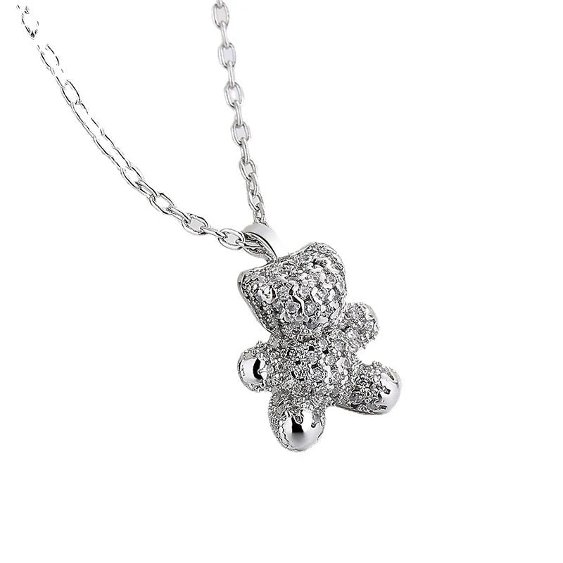 Collier pendentif ours en argent 925, orné de cristaux étincelants