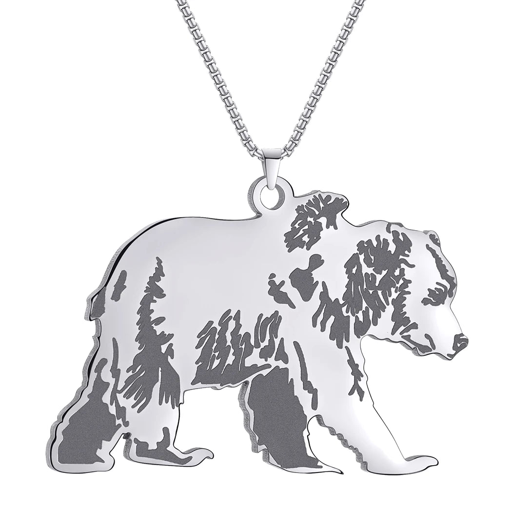 Collier pendentif ours silhouette, acier inoxydable doré