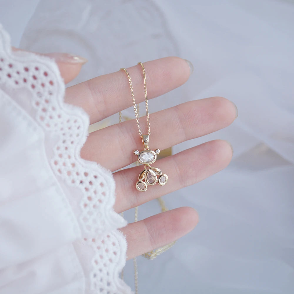 Collier ourson pendentif plaqué or, zircon étincelant