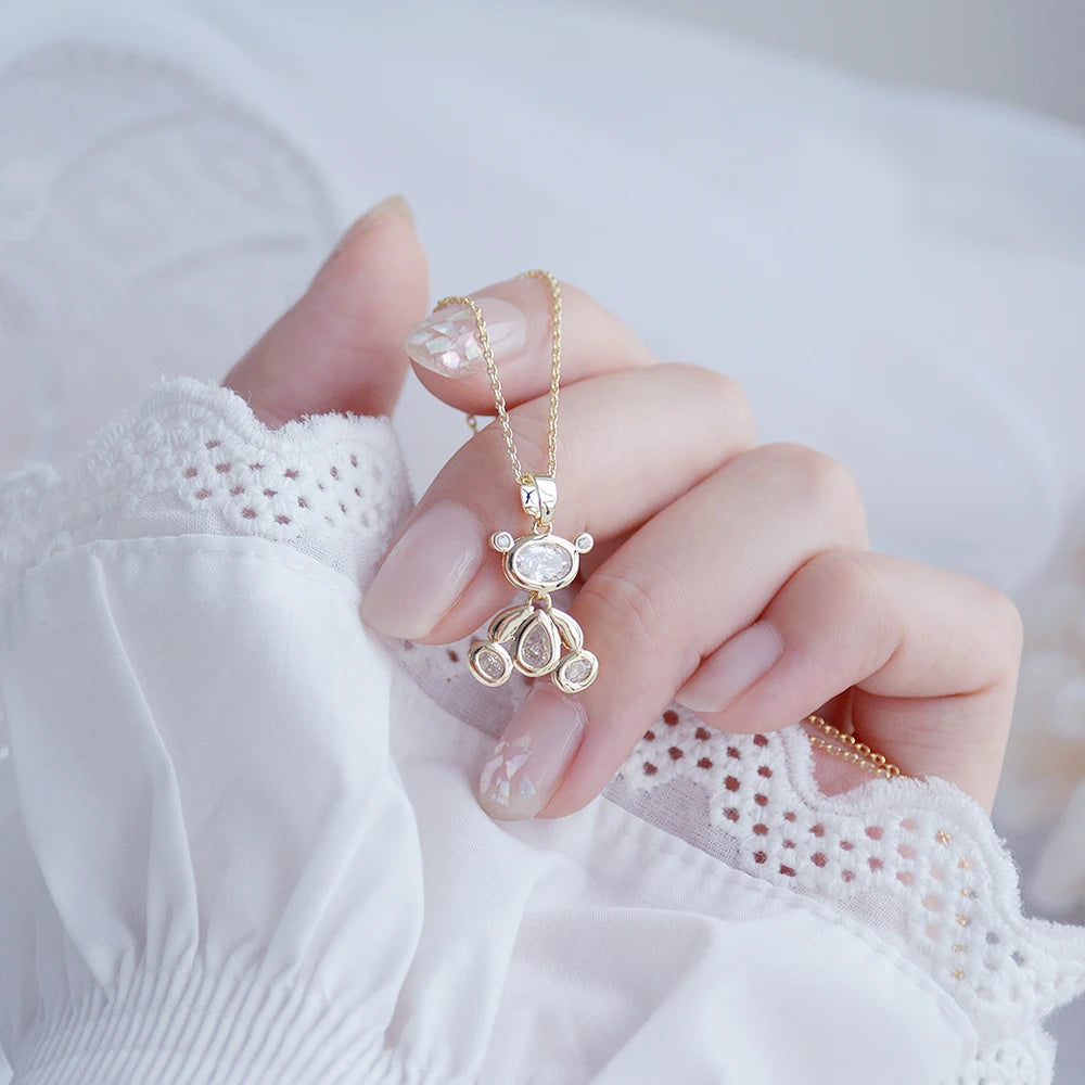 Collier ourson pendentif plaqué or, zircon étincelant