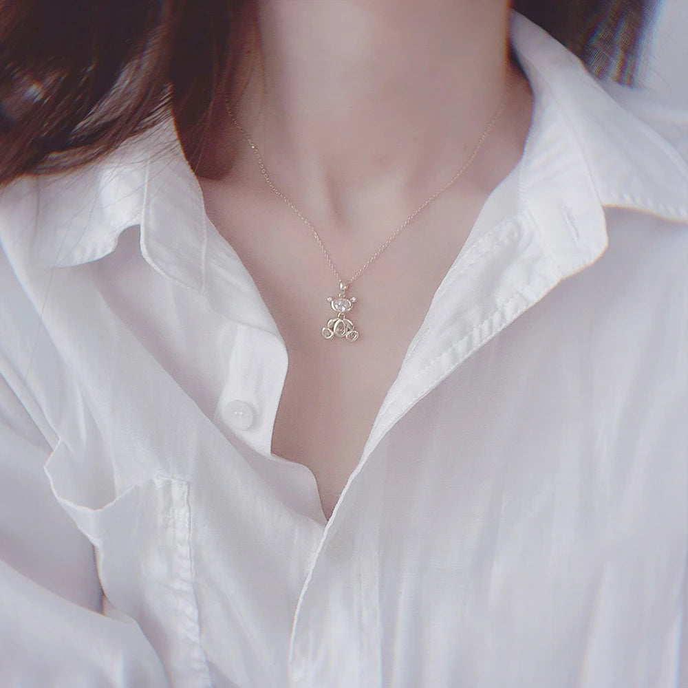 Collier ourson pendentif plaqué or, zircon étincelant