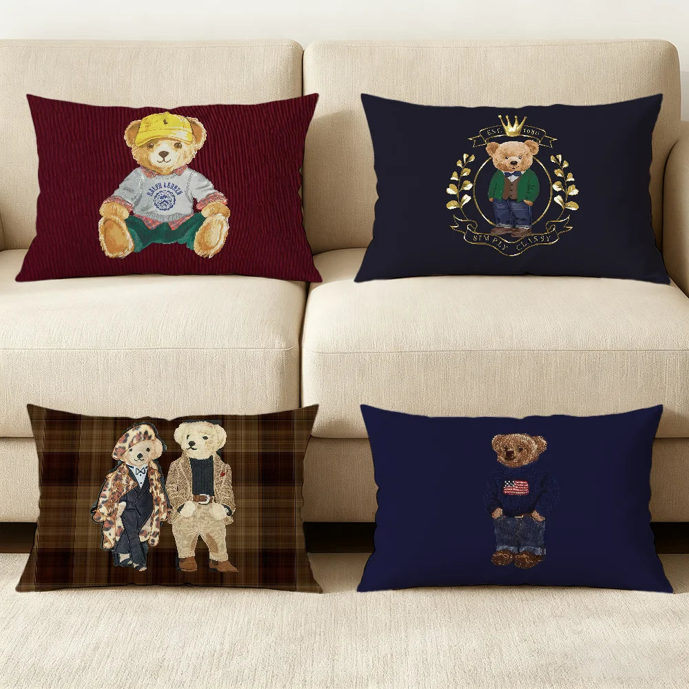 Housse de coussin ours vintage style collégial