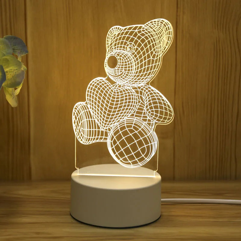 Lampe ours 3D illusion, veilleuse USB lumière chaude
