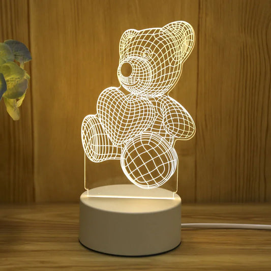 Lampe ours 3D illusion, veilleuse USB lumière chaude