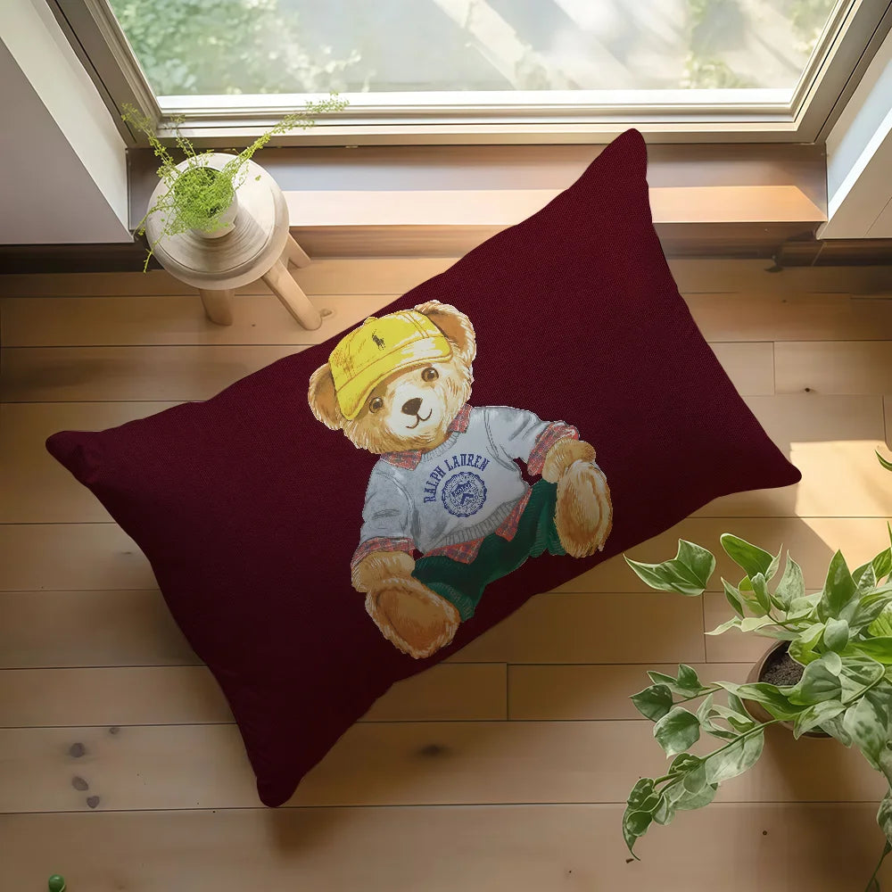 Housse de coussin ours vintage style collégial