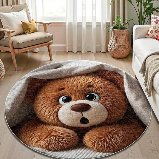 Tapis rond ours en peluche réaliste