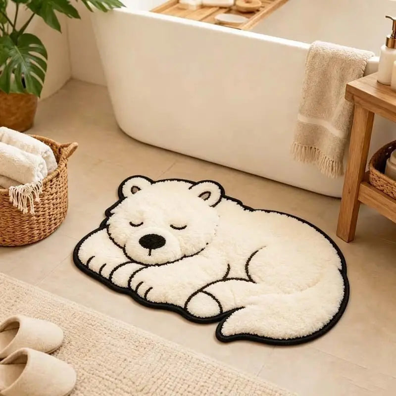 Tapis ours polaire endormi peluche douce