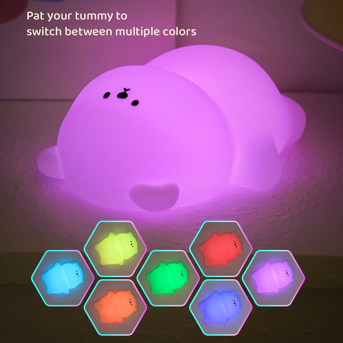 Lampe veilleuse ours plat en silicone, lumière douce rechargeable