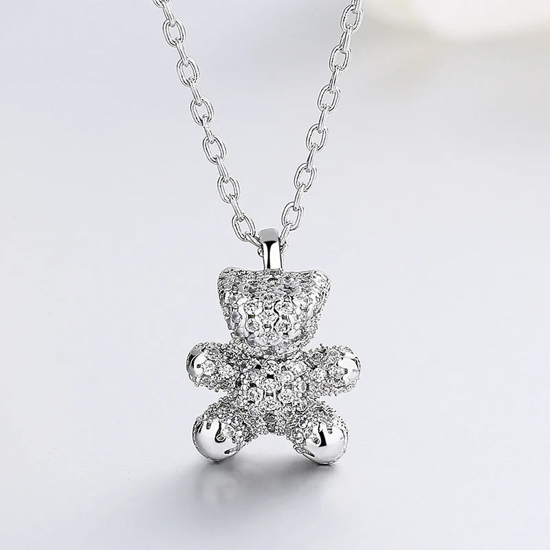 Collier pendentif ours en argent 925, orné de cristaux étincelants