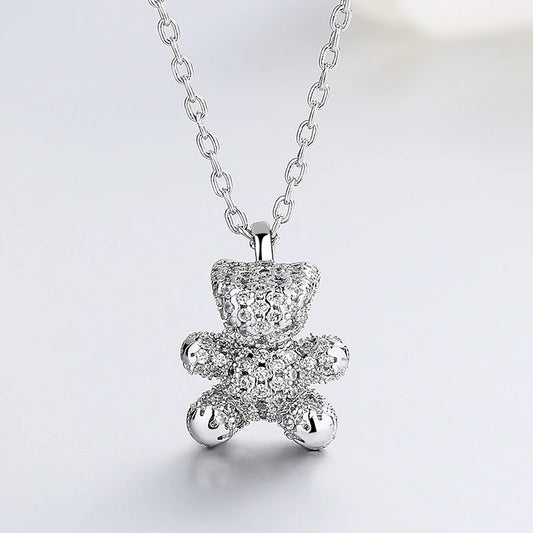 Collier pendentif ours en argent 925, orné de cristaux étincelants