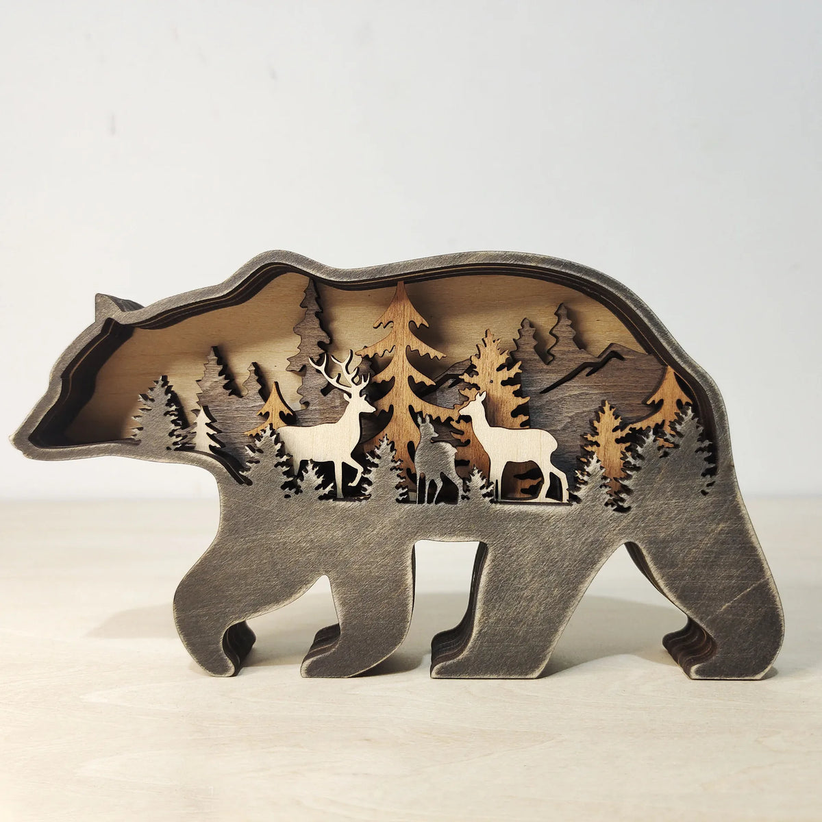 Ours en bois lumineux, décoration forestière LED