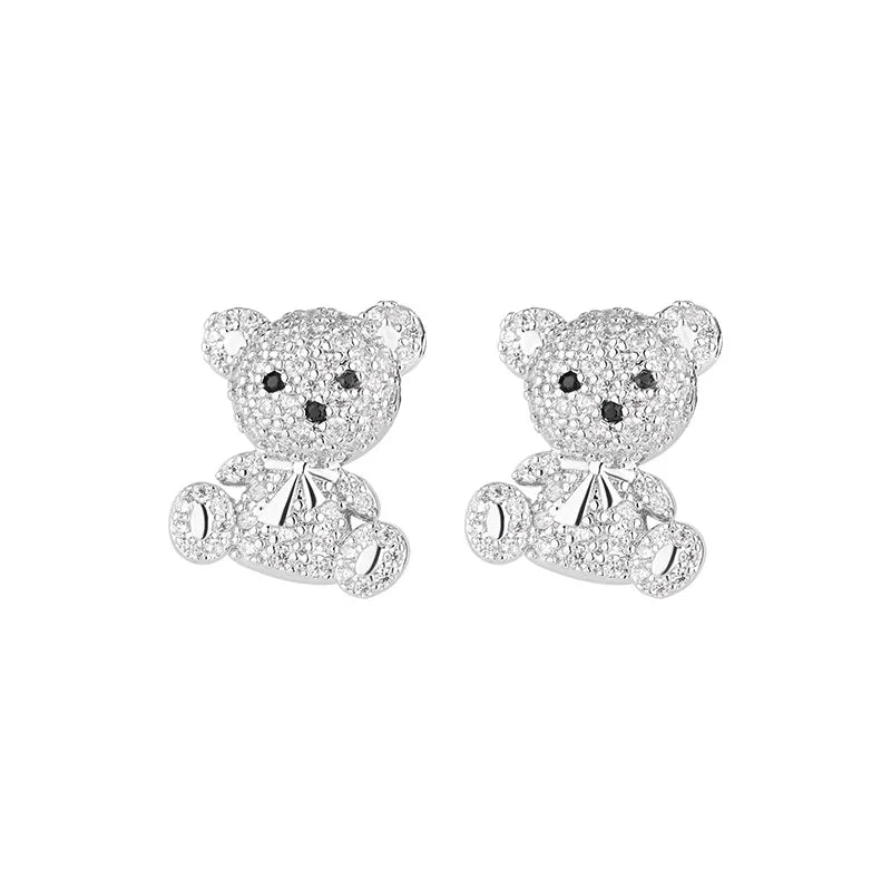 Boucles d'oreilles ourson en argent 925, cristaux étincelants