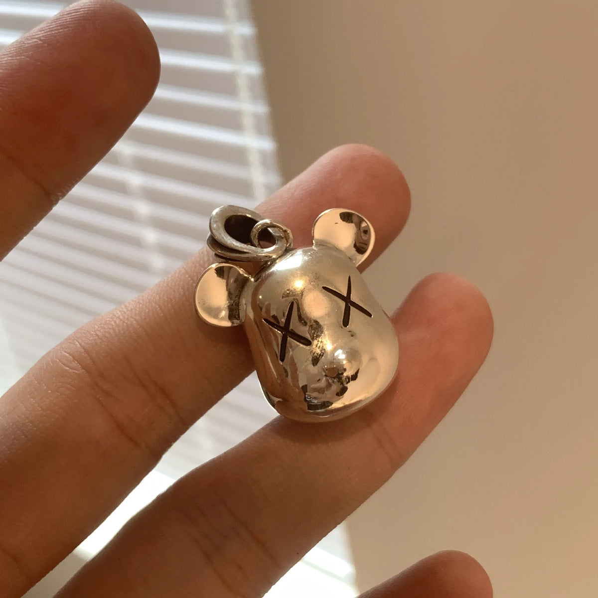 Collier tête d'ours carré, plaqué argent