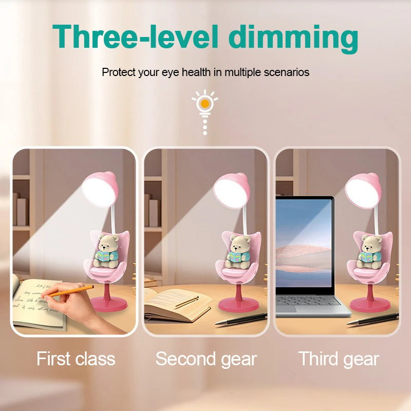 Lampe de bureau LED ourson flexible avec support téléphone