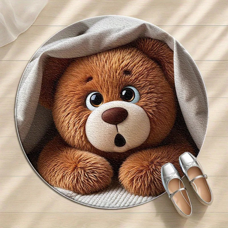 Tapis rond ours en peluche réaliste