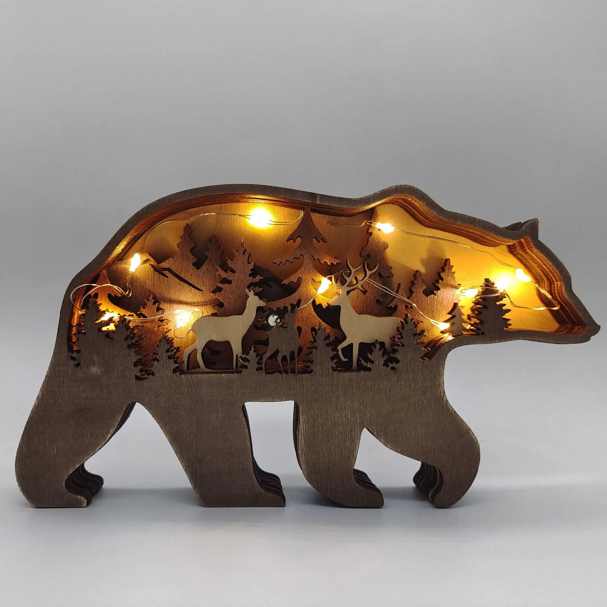 Ours en bois lumineux, décoration forestière LED