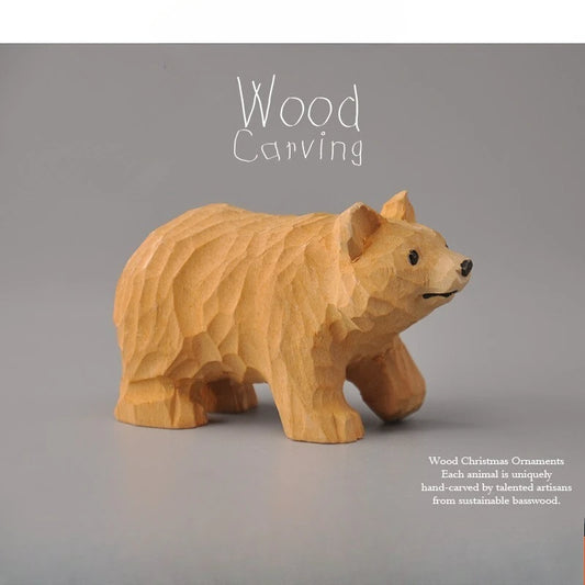 Figurine ours brun en bois sculpté artisanal