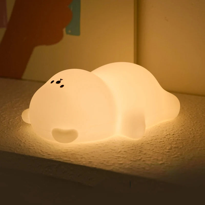 Lampe veilleuse ours plat en silicone, lumière douce rechargeable