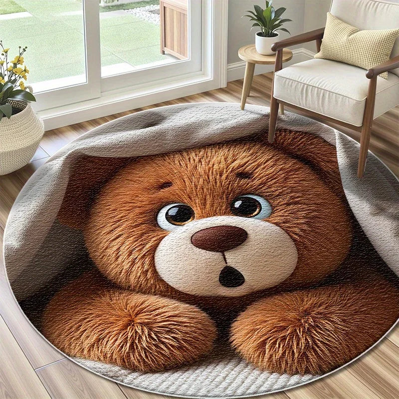 Tapis rond ours en peluche réaliste