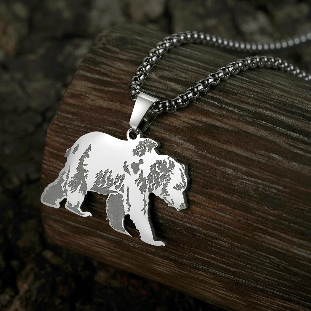 Collier pendentif ours silhouette, acier inoxydable doré
