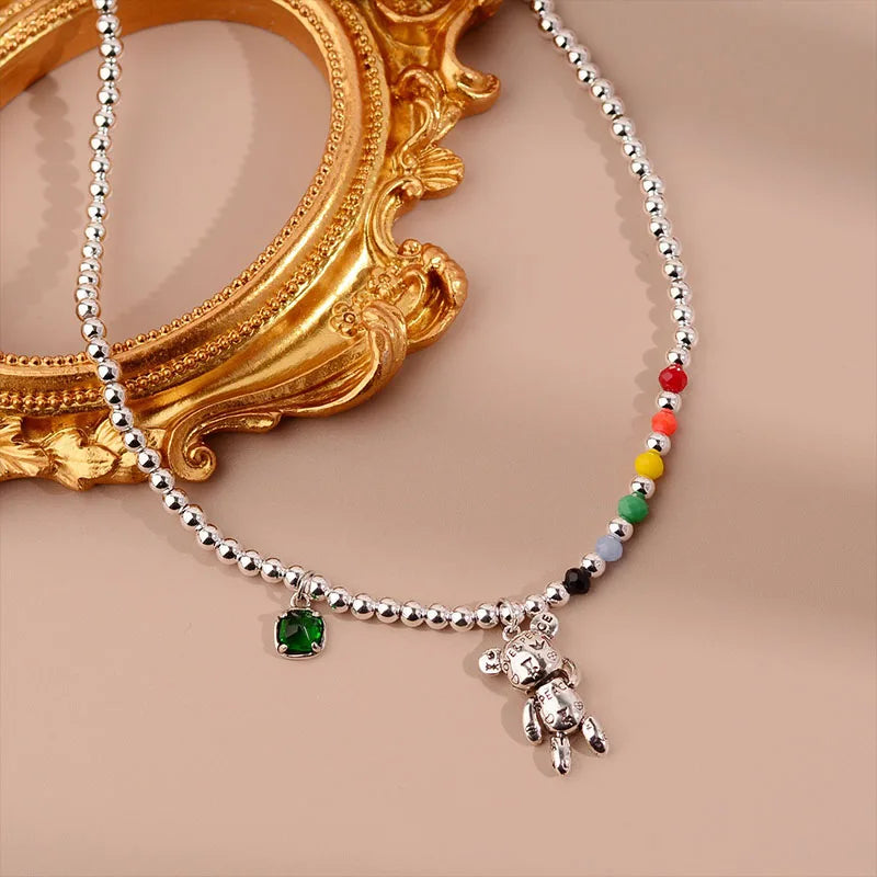 Collier ourson perles arc-en-ciel en argent