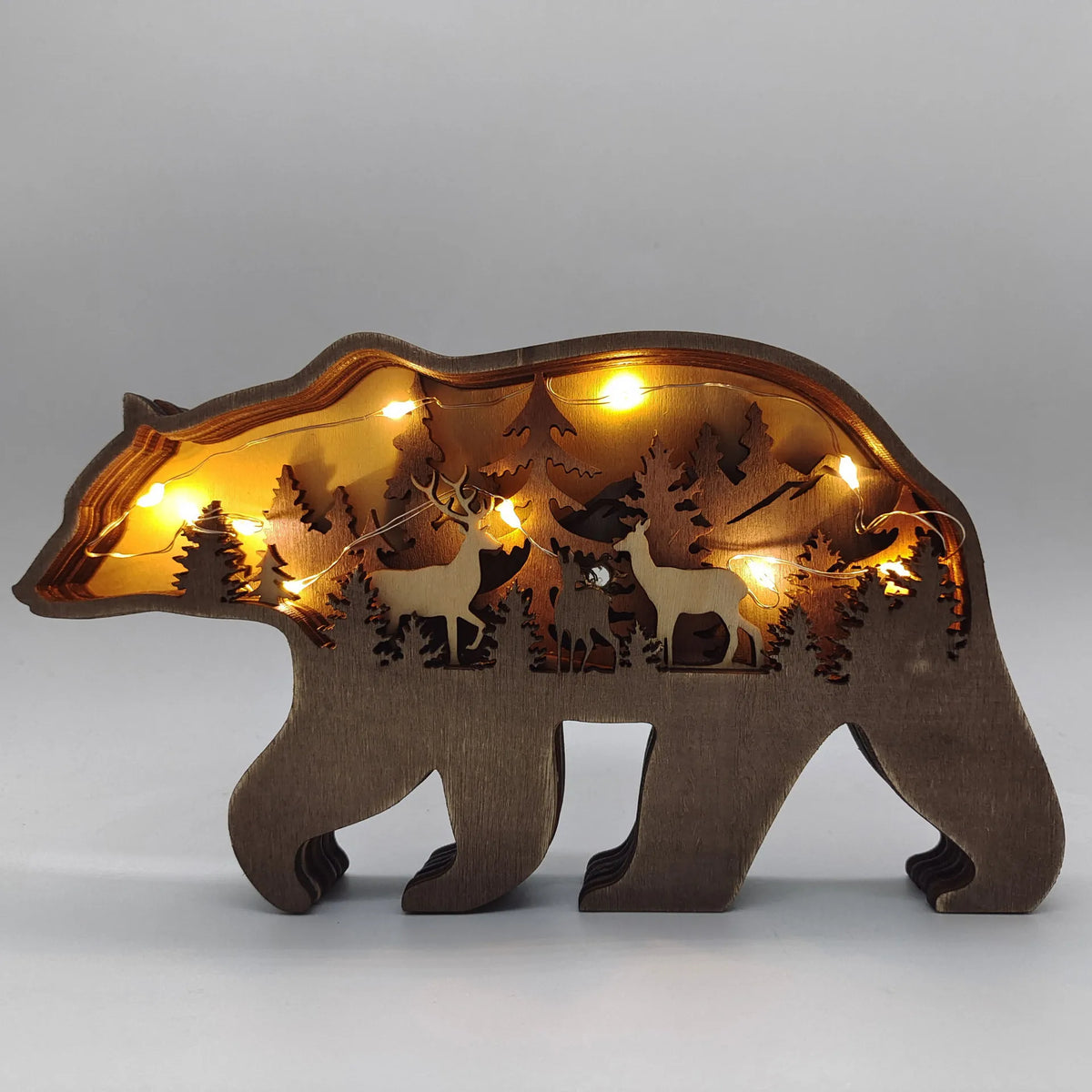Ours en bois lumineux, décoration forestière LED