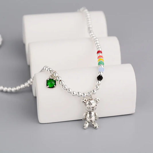Collier ourson perles arc-en-ciel en argent