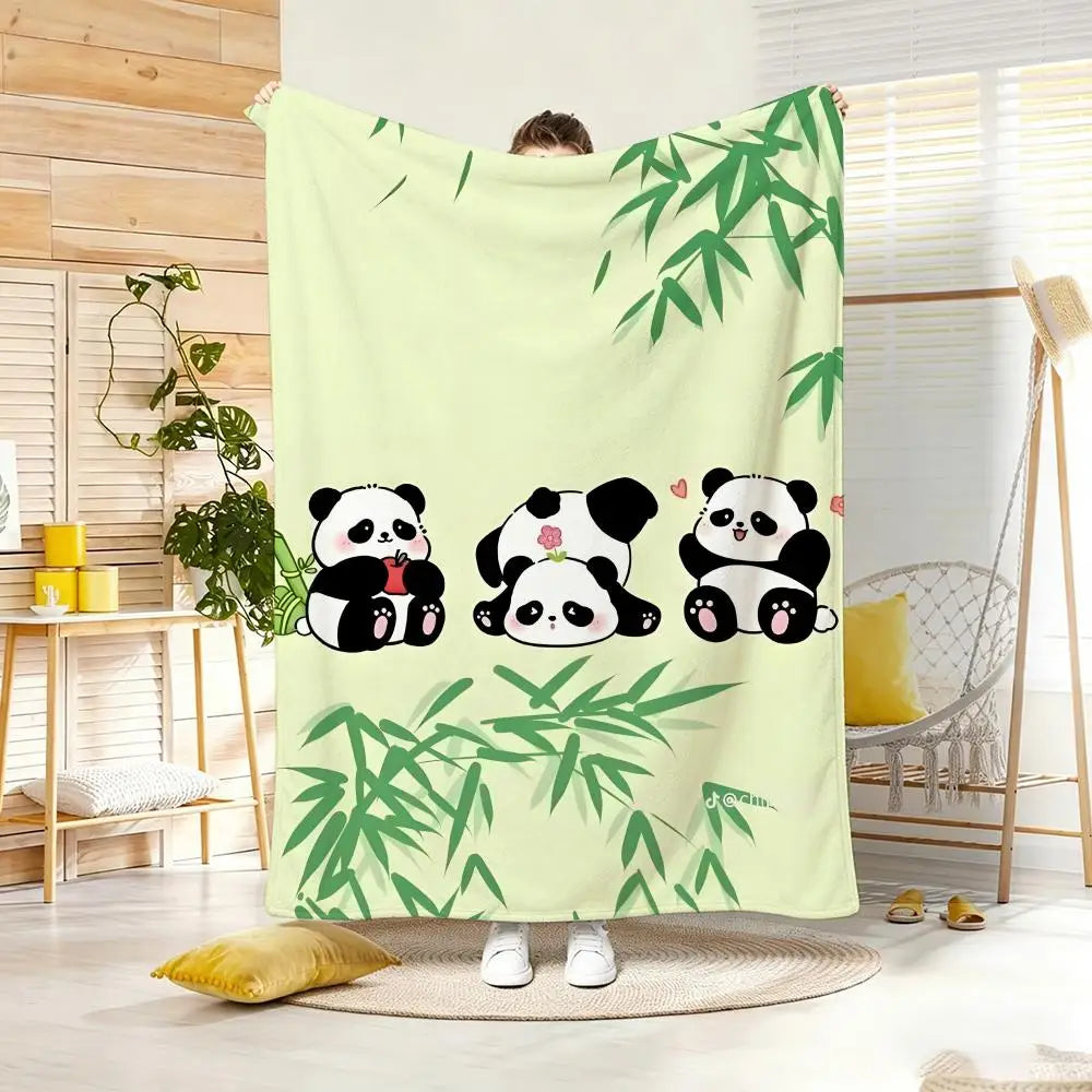 Plaid panda empilés sur bambou