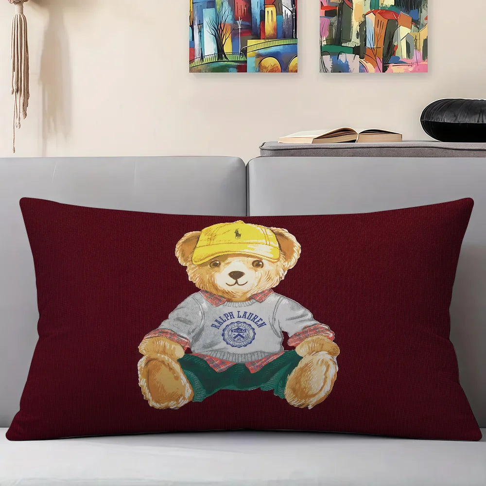 Housse de coussin ours vintage style collégial