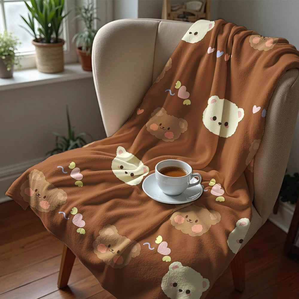 Plaid polaire motif ours et cœurs