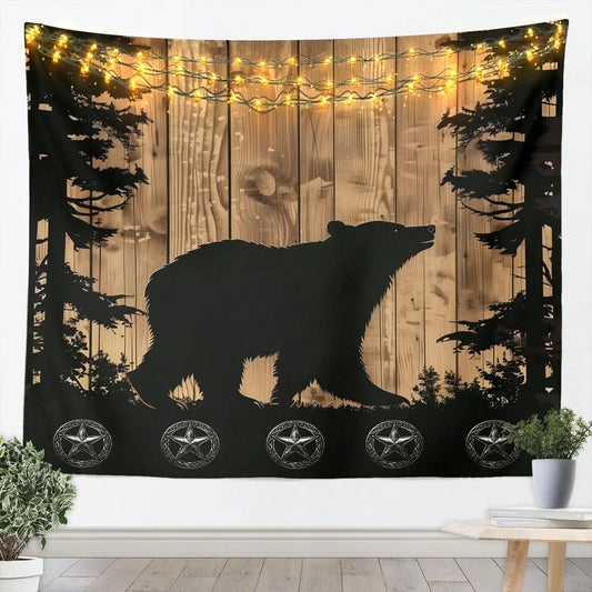 Tapisserie murale ours forestier style rustique