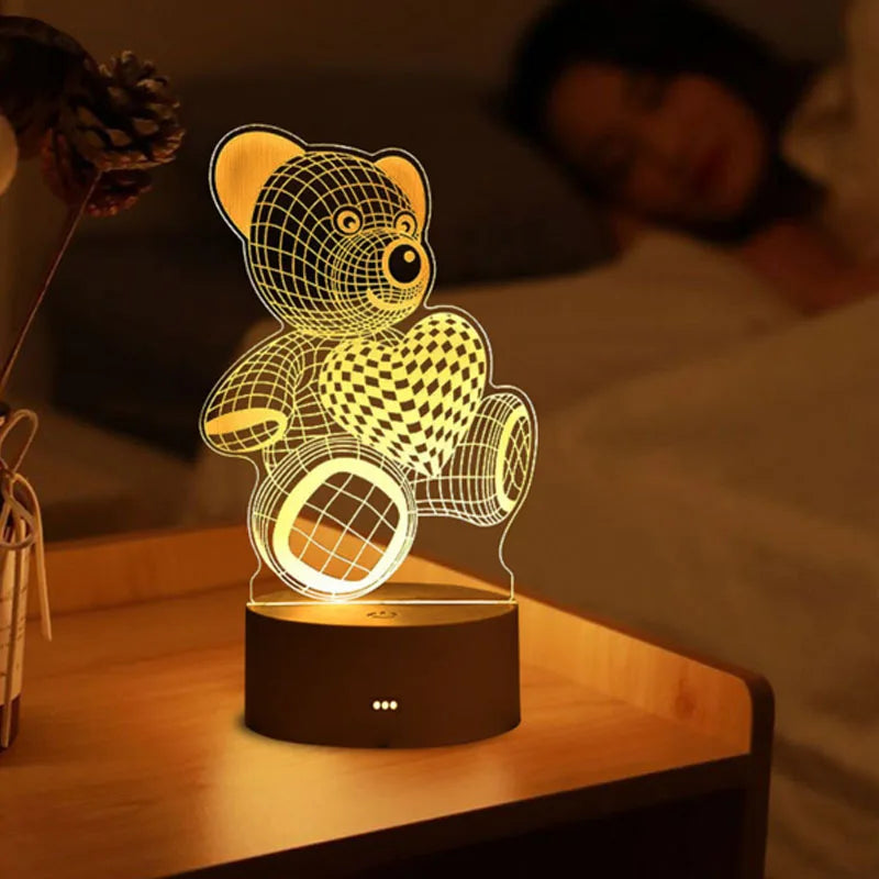 Lampe ours 3D illusion, veilleuse USB lumière chaude