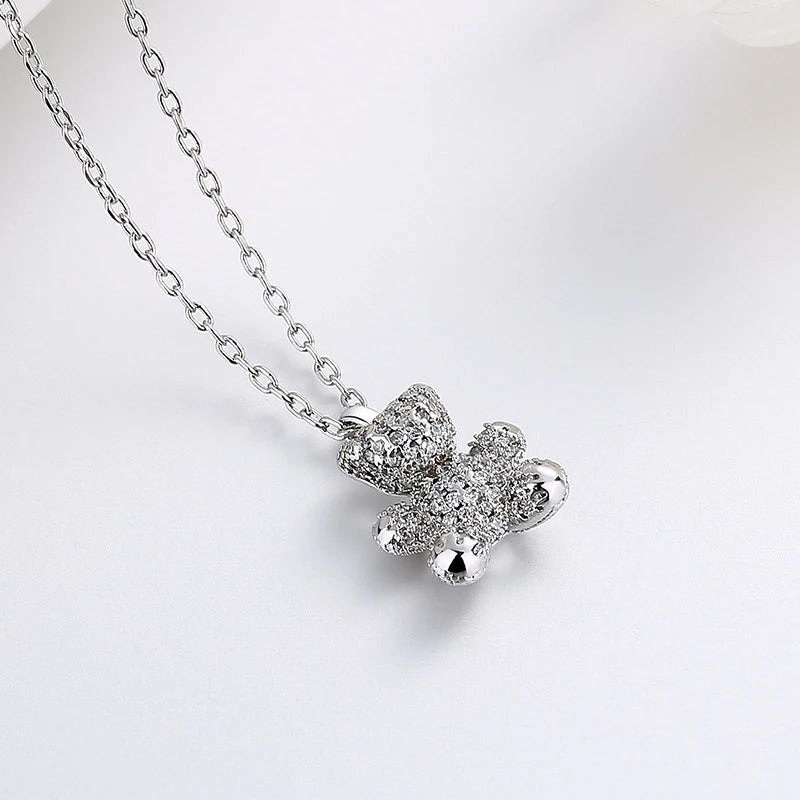 Collier pendentif ours en argent 925, orné de cristaux étincelants