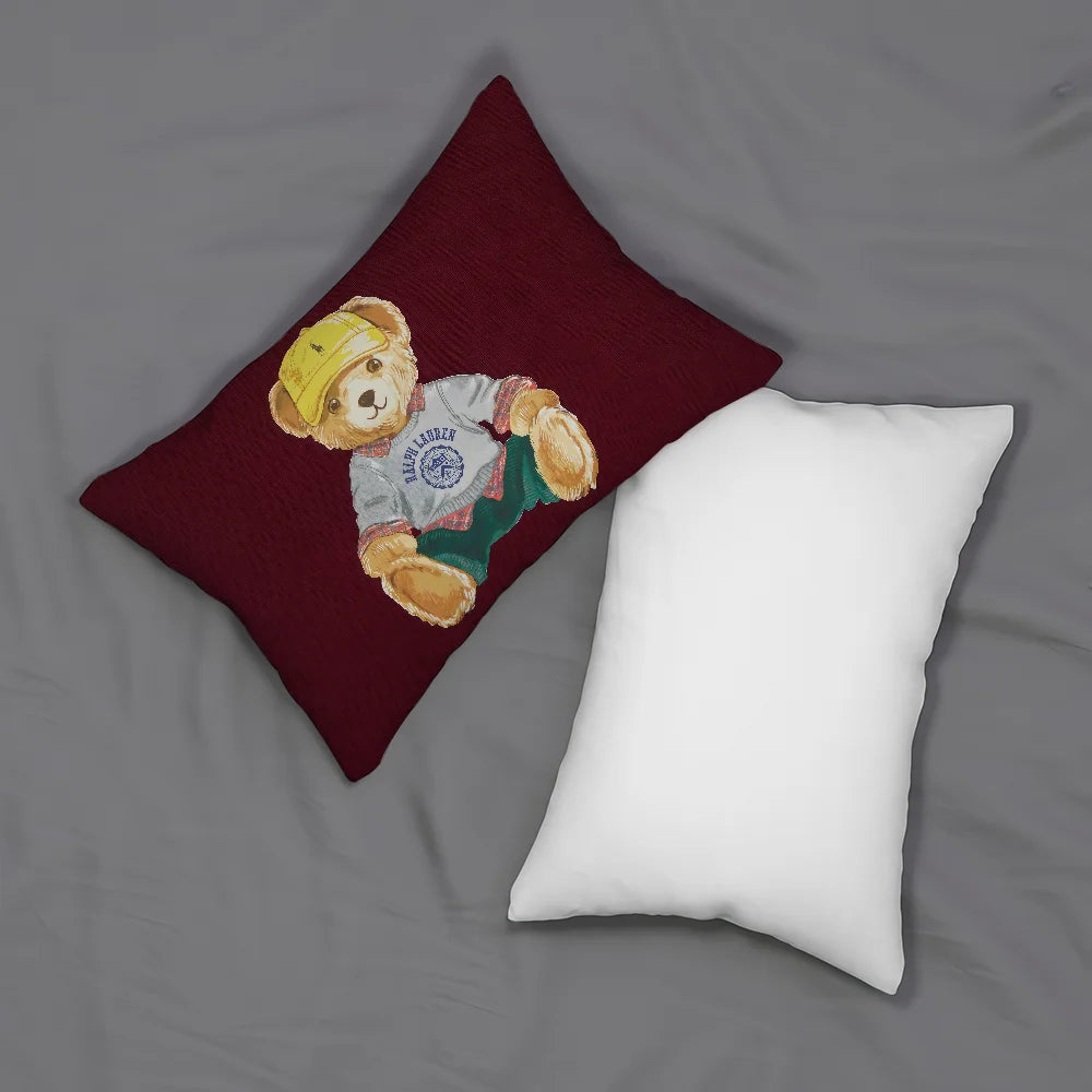Housse de coussin ours vintage style collégial