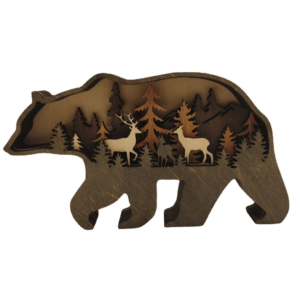 Ours en bois lumineux, décoration forestière LED