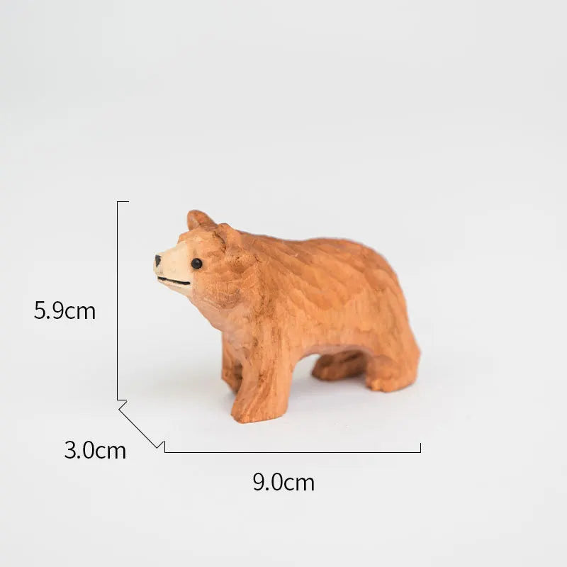 Figurine ours brun en bois sculpté artisanal